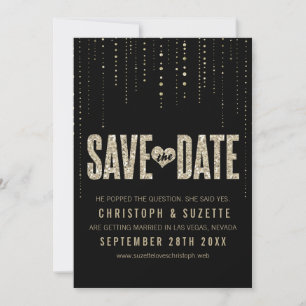 Schwarze und goldene Glitzer sehen Daten speichern Save The Date