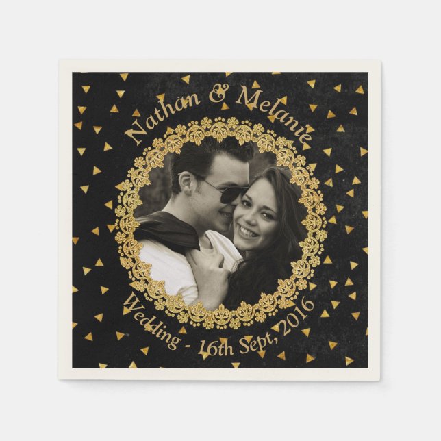 Schwarze und goldene Glitzern Serviette (Vorderseite)