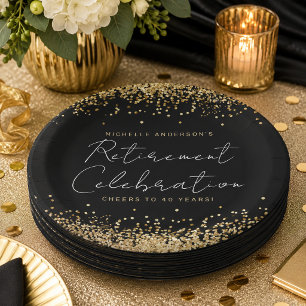 Schwarze und goldene glitzernde Papier-Teller zur Pappteller