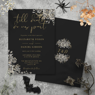 Schwarze und goldene gothische Rosen Hochzeit Einladung
