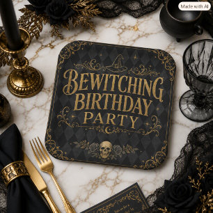 Schwarze und goldene Halloween-Gotik-Party Pappteller