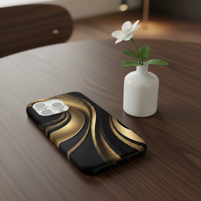 Schwarze und goldene Handyhülle iPhone Hülle (Von Creator hochgeladen)