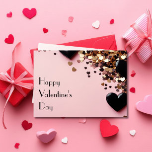 Schwarze und goldene Herzen auf rosa Grund Valenti Karte