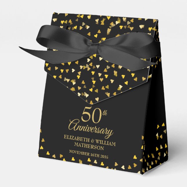 Schwarze und goldene Herzen zum 50. Hochzeitstag Geschenkschachtel (Vorderseite)