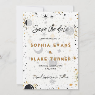 Schwarze und goldene himmlische Hochzeit - Save-th Einladung