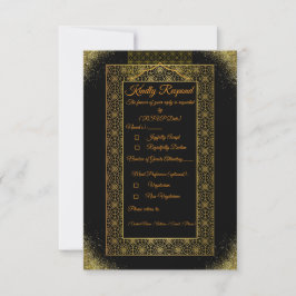 Schwarze und goldene Hochzeit-RSVP-Karte | Elegant Einladung