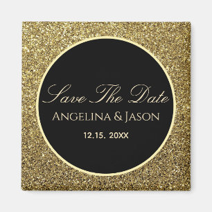 Schwarze und goldene Hochzeit Save The Date Magnet