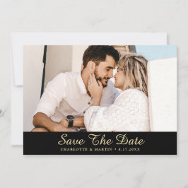 Schwarze und goldene Hochzeiten Foto speichern die Save The Date