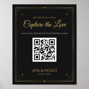 Schwarze und goldene Hochzeits-QR-Code-Tafel, Scan Poster