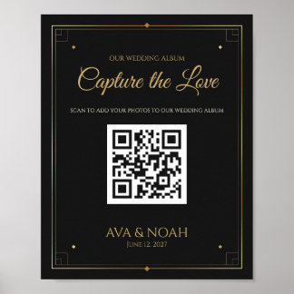 Schwarze und goldene Hochzeits-QR-Code-Tafel, Scan Poster
