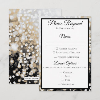 Schwarze und goldene Hochzeits-RSVP-Karte Einladung