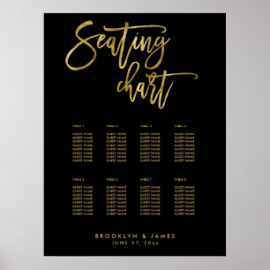 Schwarze und goldene Hochzeits-Sitzordnung 18x24 Poster