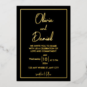 Schwarze und goldene Hochzeitseinladungskarten Folieneinladung