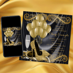 Schwarze und goldene Hollywood-Glamour-Geburtstags Einladung