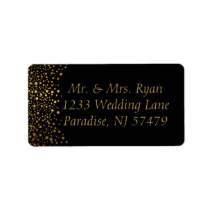 Schwarze und goldene Imitate Foil Confetti Dots Adressaufkleber
