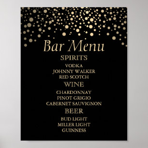 Schwarze und goldene Imitate Foil Dots - Bar Menu  Poster