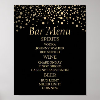 Schwarze und goldene Imitate Foil Dots - Bar Menu Poster