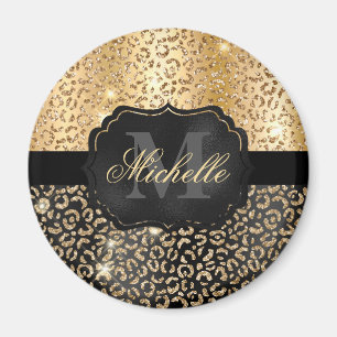 Schwarze und goldene Imitate Glitzer Glam Leopard  Magnet