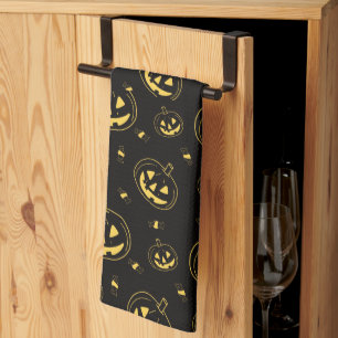 Schwarze und goldene Jack-O'-Laternen Schwarzes Ha Geschirrtuch