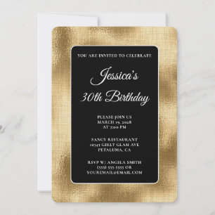 Schwarze und goldene Jute 30. Geburtstag Einladung