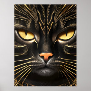 Schwarze und goldene Katze Poster