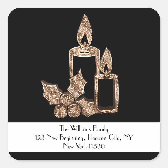 Schwarze und goldene Kerze mit Heiligabend Quadratischer Aufkleber (Vorderseite)