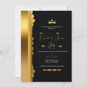 Schwarze und goldene königliche Krone Elegante Gla Einladung