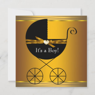 Schwarze und goldene Kutsche Jungen Baby Shower Einladung