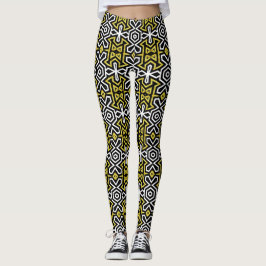 Schwarze und goldene Leggings, die mit Funky Azthe Leggings