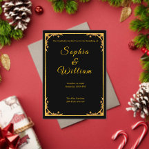 Schwarze und goldene Luxus-Hochzeitseinladung mit