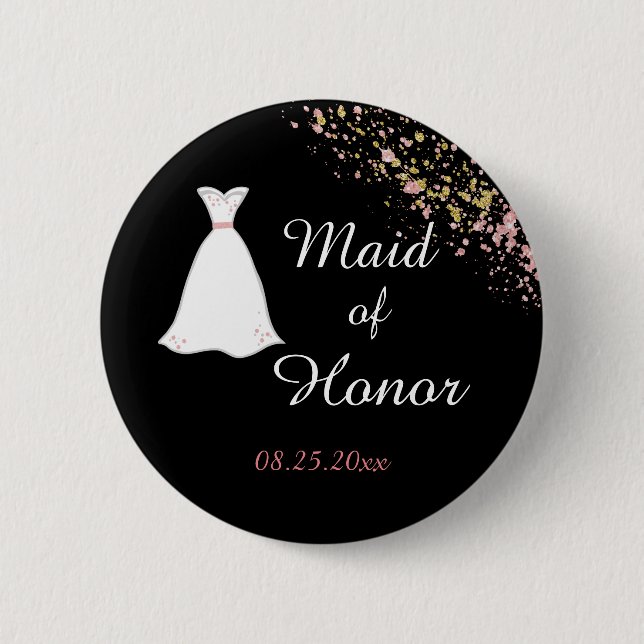 Schwarze und goldene Maid of Honor Button (Vorderseite)