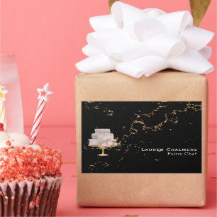 Schwarze und goldene Marmor-Fancy-Cake-Pastry-Chef Rechteckiger Aufkleber