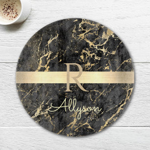 Schwarze und goldene Marmor, Goldbarren, DIY-Name Schneidebrett