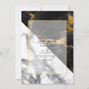 Schwarze und goldene Marmor-Hochzeit Einladung