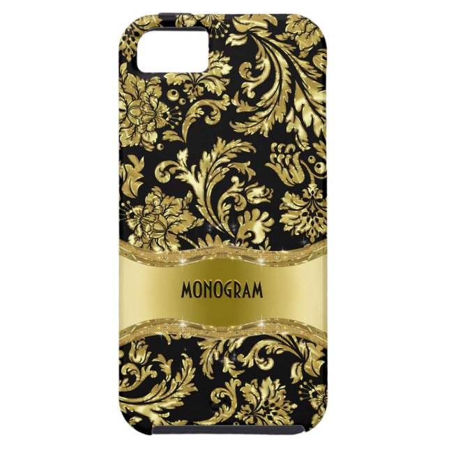 Schwarze und goldene MetallflorDamasken, nach Maß  Case-Mate iPhone Hülle (Rückseite)