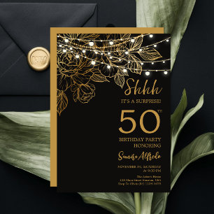 Schwarze und goldene moderne Überraschung zum 50.  Einladung