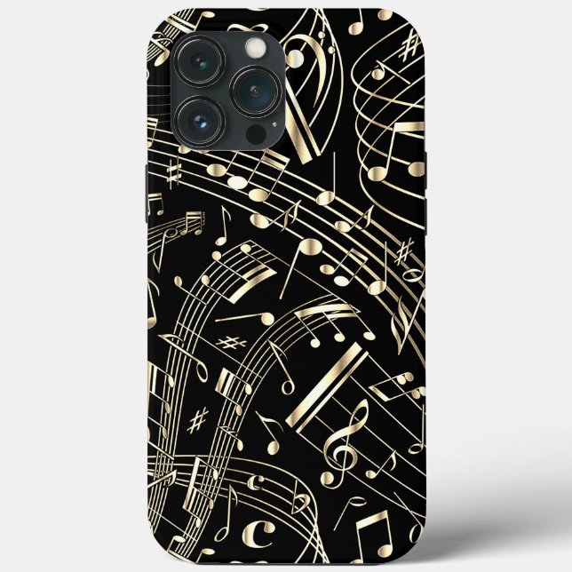 Schwarze und goldene Musiknoten Case-Mate iPhone Hülle (Rückseite)