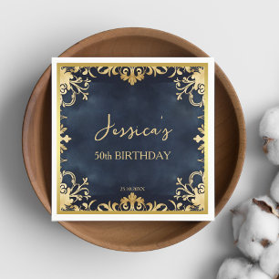 Schwarze und goldene ornamentale Geburtstagsfeier- Serviette