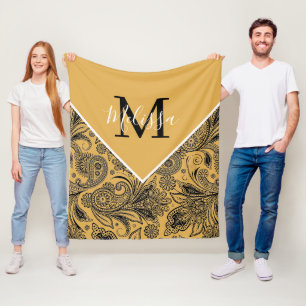 Schwarze und goldene Paisley-Flanelldecke Fleecedecke