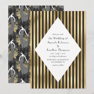 Schwarze und goldene Pariser Art Deco-Hochzeit Einladung