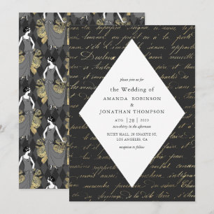 Schwarze und goldene Pariser Kalligrafie-Hochzeit Einladung