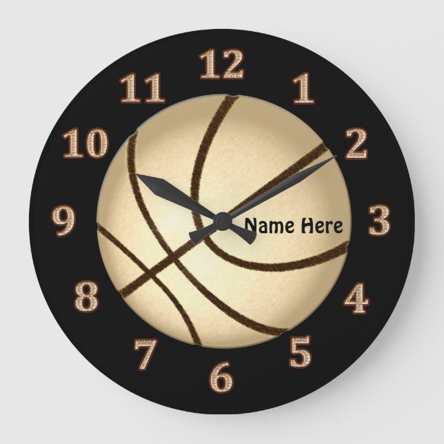Schwarze und goldene Personalisierte Basketballmau Große Wanduhr (Vorderseite)