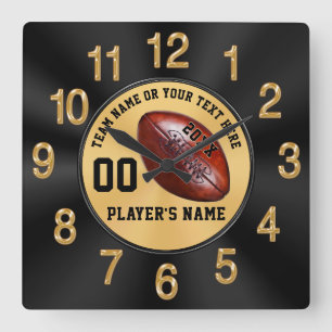 Schwarze und goldene personalisierte Football-Gesc Quadratische Wanduhr