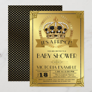 Schwarze und goldene Prinz-Baby-Shower-Einladungen Einladung