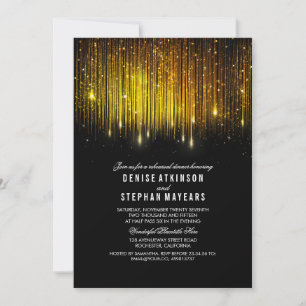 Schwarze und goldene Probeessen String-Lichter Einladung