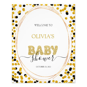 Schwarze und goldene Punkte Babydusche Begrüßungsz Fotodruck