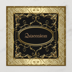 Schwarze und goldene Quinceanera Einladung