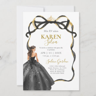 Schwarze und goldene Quinceanera-Einladung Einladung
