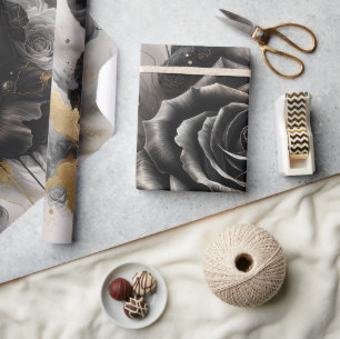 Schwarze und goldene Rose Geschenkpapier