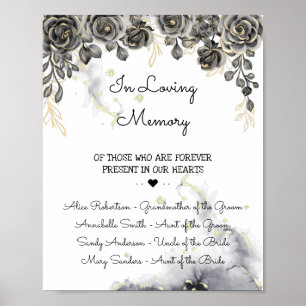 Schwarze und goldene Rose im Zeichen einer Gedächt Poster